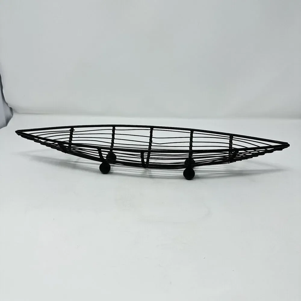 Mid-Century Modern Iron Wire Fruit Basket Canoe Shaped Centerpiece /Catch All